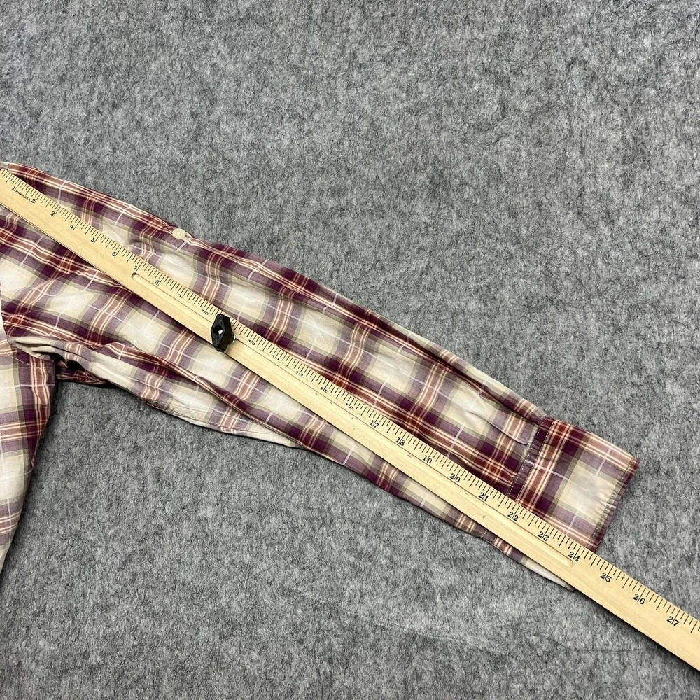 Banana Republic Shirt Mens Medium Purple Plaid Long Sleeve Button Front Roll Tab